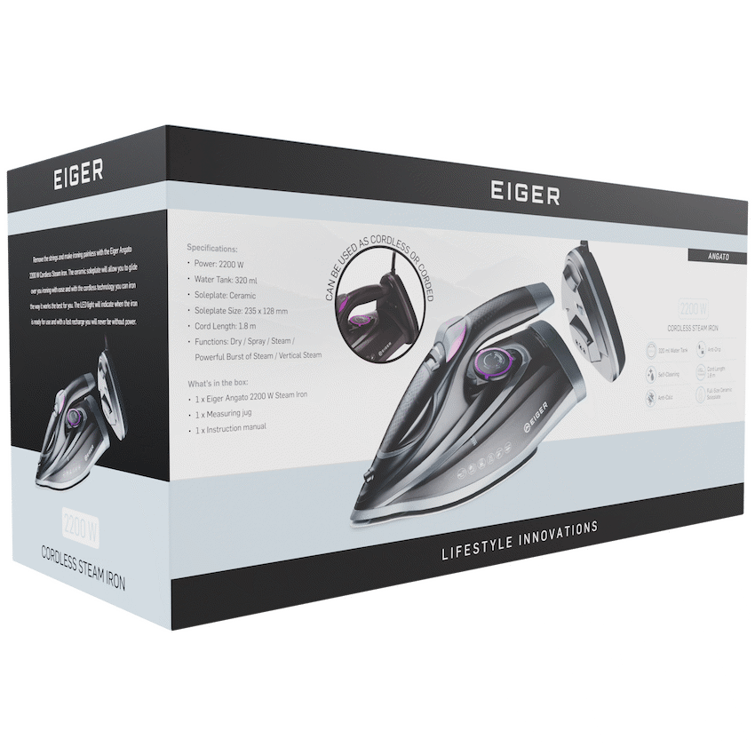EIGER ANGATO - 2200W CORDLESS CERAMIC STEAM IRON - Guards On Duty Shop & Security Guards