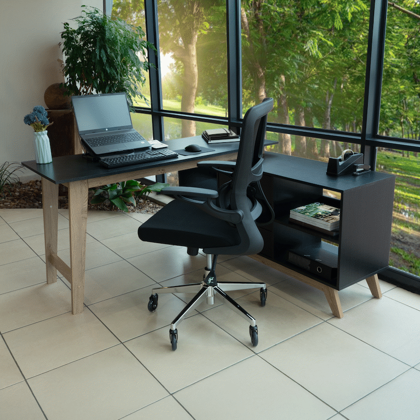 Everfurn Premium Lunar Office Desk - Black - L-Shaped - with Storage (Box 1 of 2)