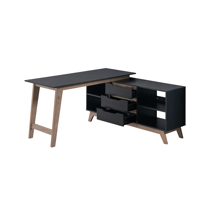 Everfurn Premium Lunar Office Desk - Black, L-Shaped, with Storage (Box 2 of 2)
