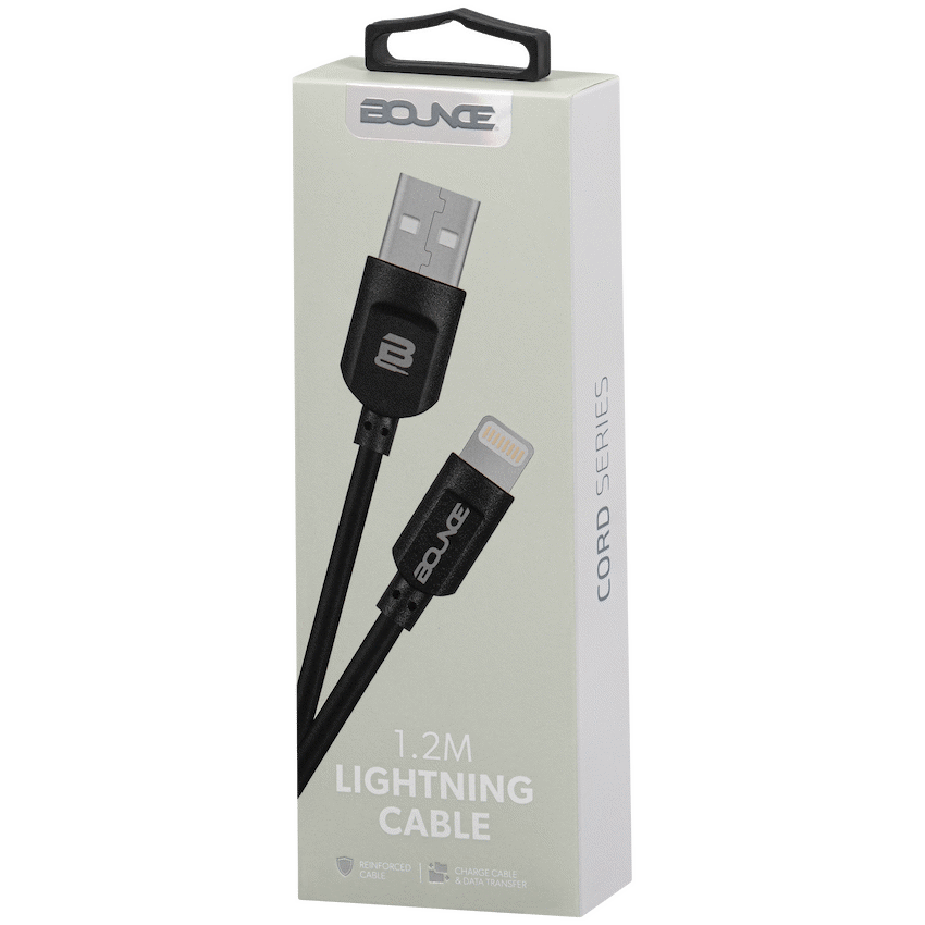 Bounce Cord Series 1.2m Lightning Cable - Black - Guards On Duty Shop & Security Guards