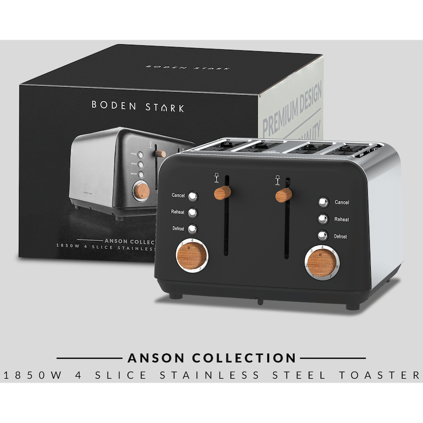 Boden Stark Anson Collection 4-Slice Stainless Steel Toaster - Black