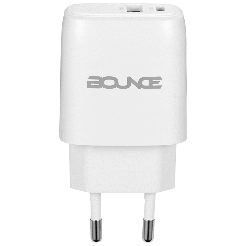 Bounce Tag Series Dual USB & USB-C 12W Wall Charger - White