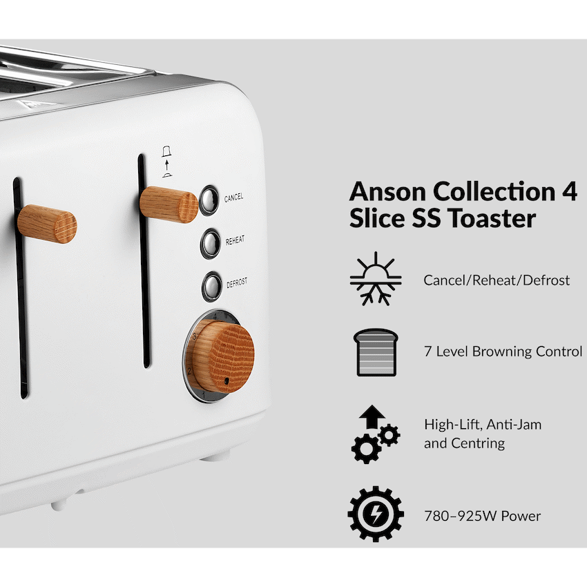 Boden Stark Anson Collection 4 Slice SS Toaster White - Guards On Duty Shop & Security Guards