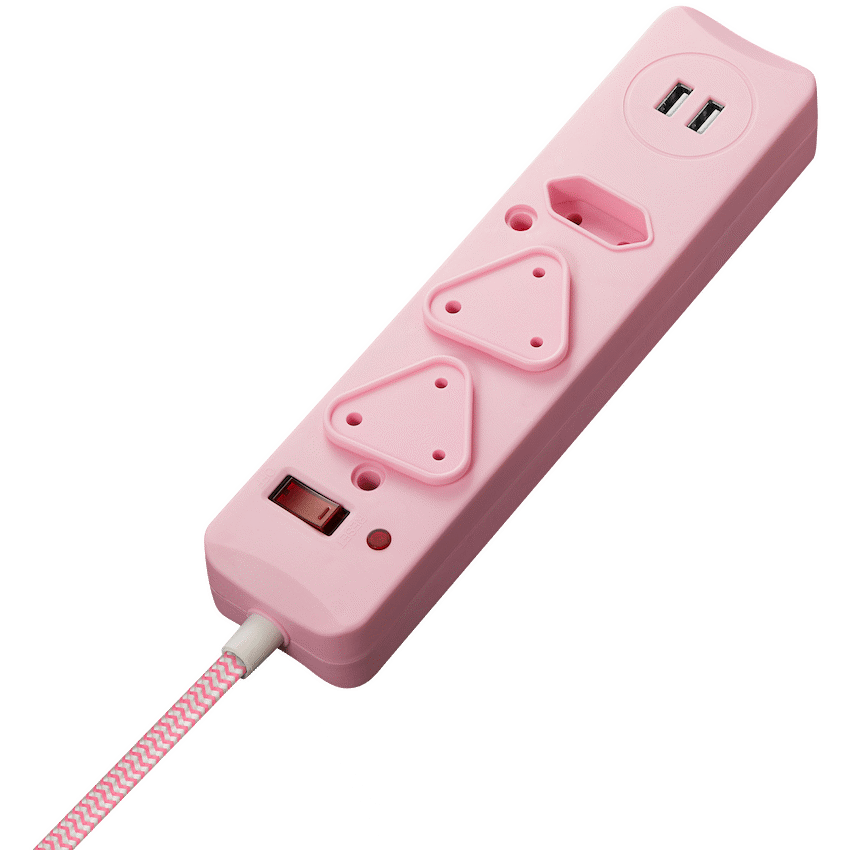 Switched 3-Way Surge-Protected Multiplug with Dual 2.4a USB Ports 3m Braided Cord