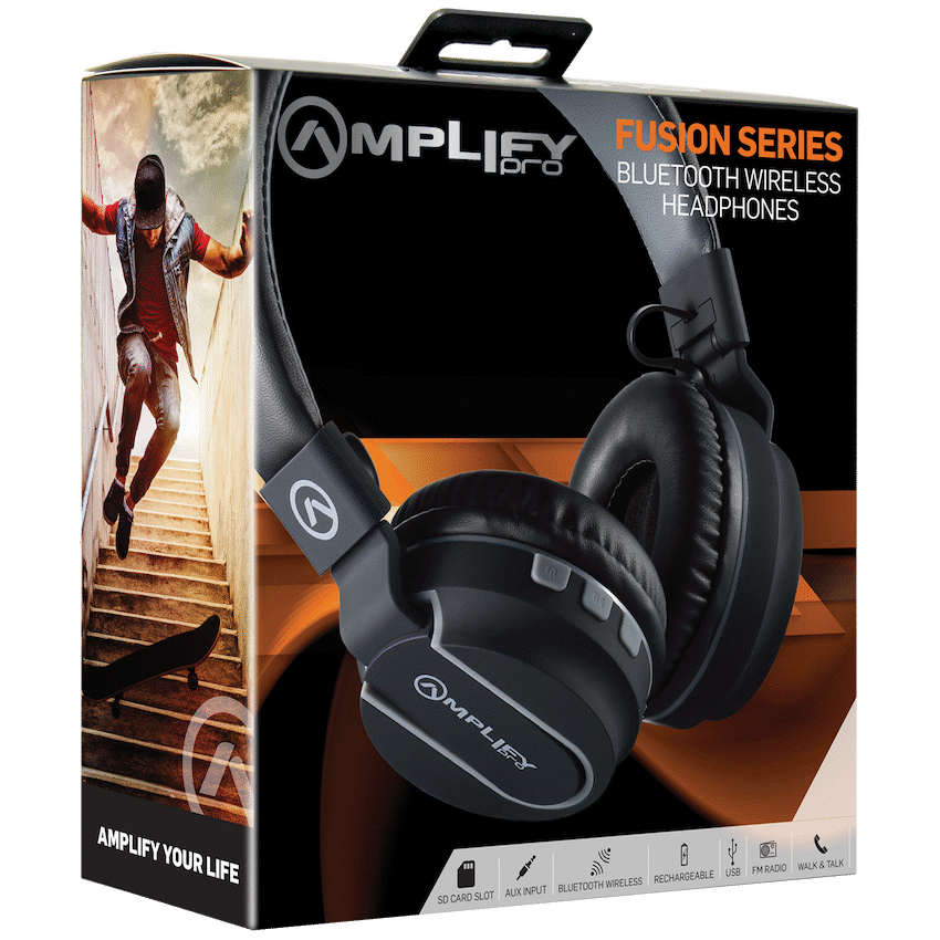 Amplify Fusion Series Bluetooth Headphone - Black/Grey - Guards On Duty Shop & Security Guards