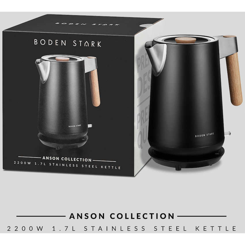 Boden Stark Anson Collection 1.7l 2000w Stainless Steel Kettle - Black - Guards On Duty Shop & Security Guards