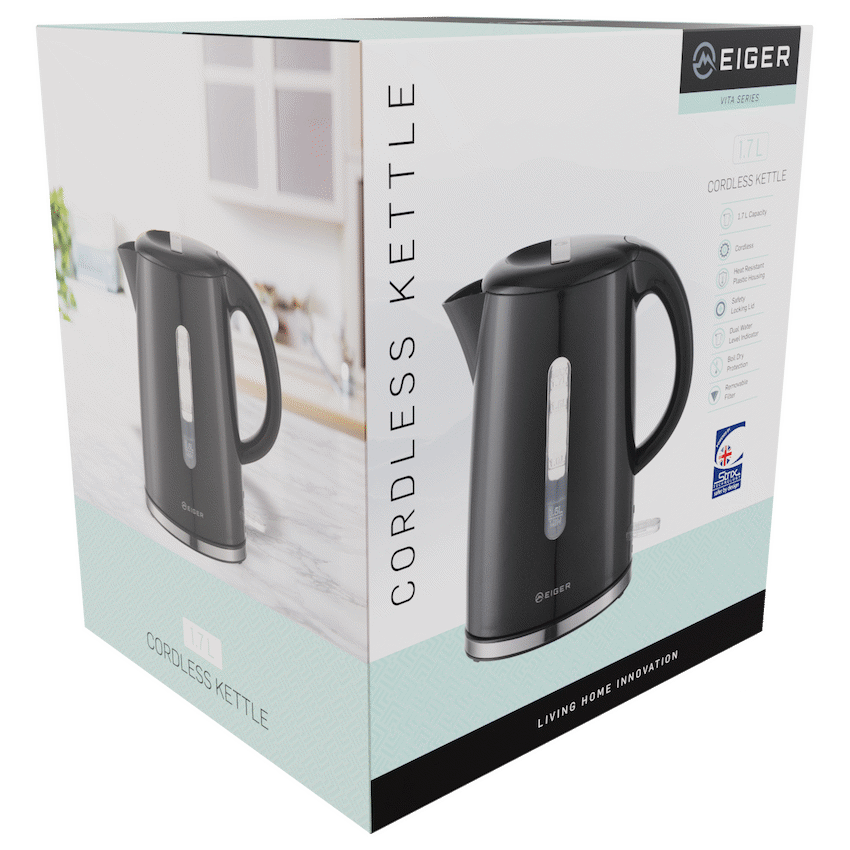 EIGER VITA 1.7L PLASTIC KETTLE BLACK - Guards On Duty Shop & Security Guards