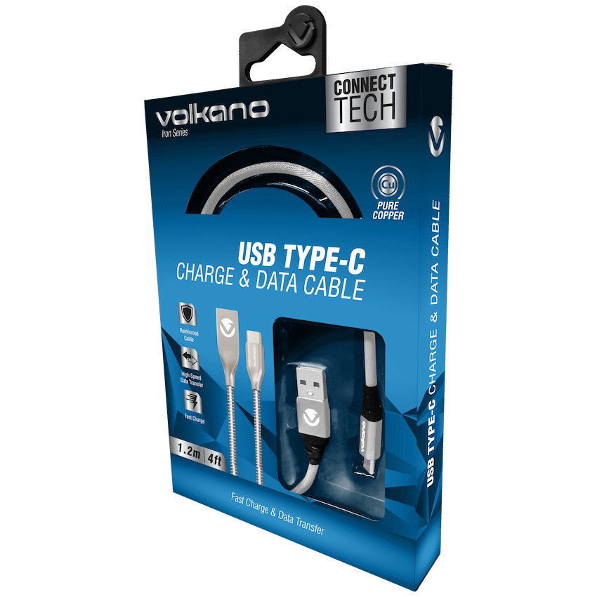 Volkano Iron Series Round Metallic Spring Type-C Cable 1.2m - Silver
