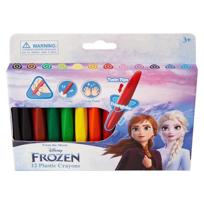 Frozen 12 Plastic Crayons Twin tip Triangular Multi - Guards On Duty Shop & Security Guards