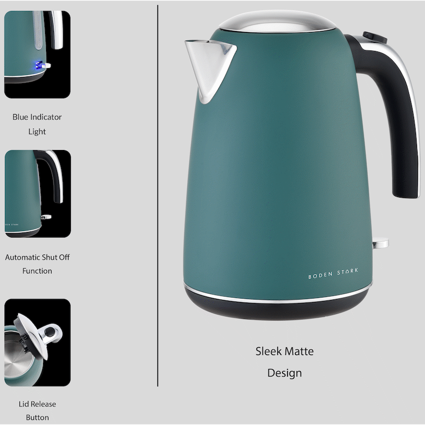 Boden Stark 1.7L Matte Stainless-Steel Kettle - Green - Guards On Duty Shop & Security Guards