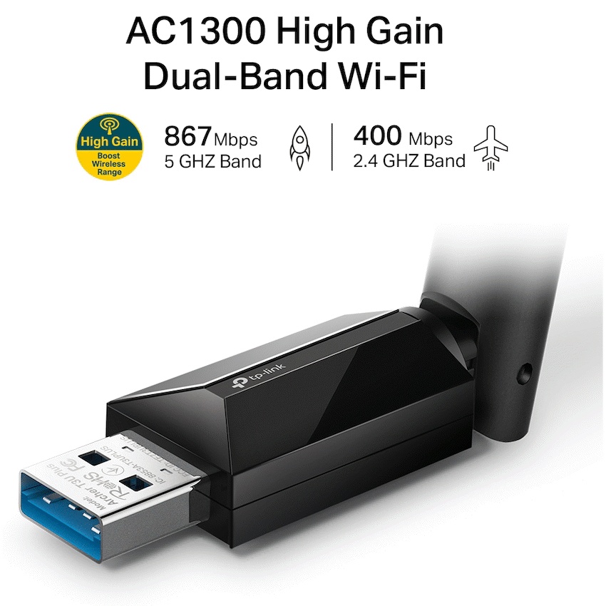 Archer T3U Plus AC1300 High-Gain Wireless Dual-Band USB Adapter
