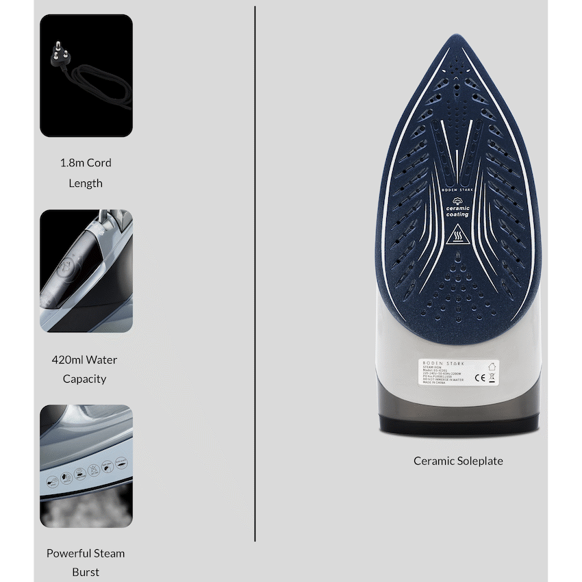 Boden Stark 2200W Ceramic Steam Iron - Guards On Duty Shop & Security Guards