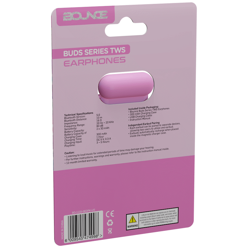 Bounce Buds Series True Wireless Earphones - Geo Pink - Guards On Duty Shop & Security Guards