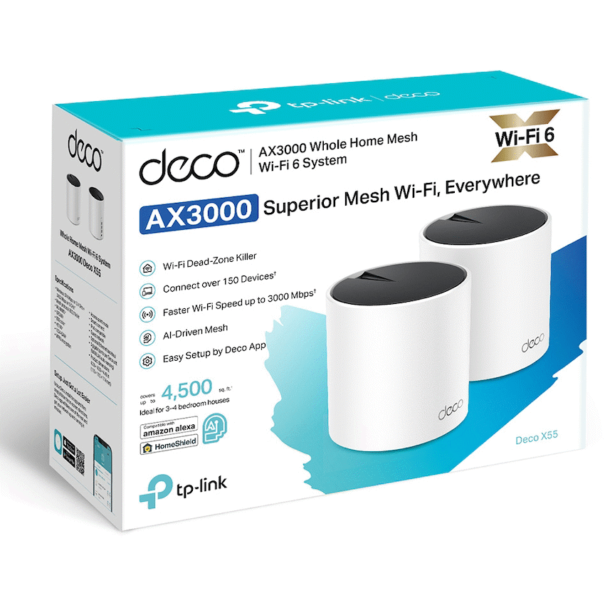 Deco X55 (3-Pack) AX3000 Whole Home Mesh Wi-Fi 6 System