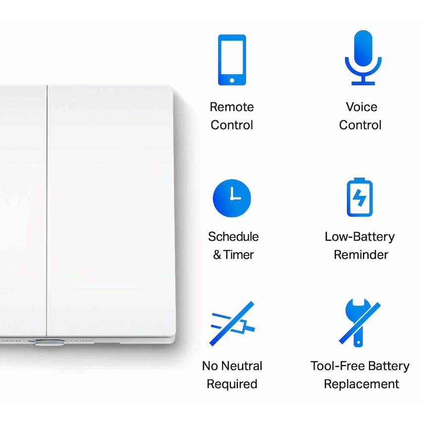 Tapo TP-Link Tapo S220 Smart 868mhz Light Switch 2-Gang 1-Way, No Neutral Required