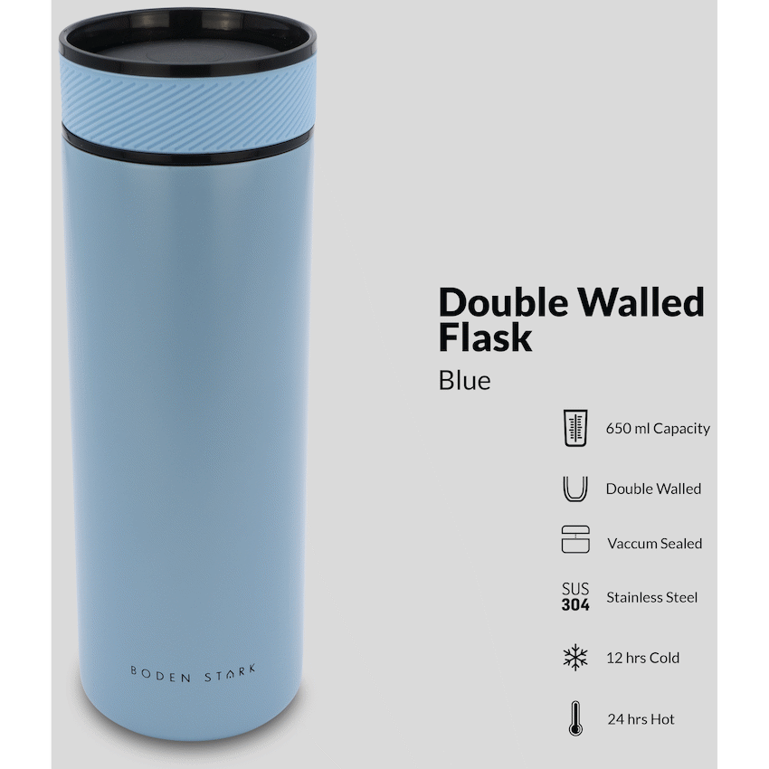 Boden Stark 650ml Double-Walled Flask - Blue - Guards On Duty Shop & Security Guards