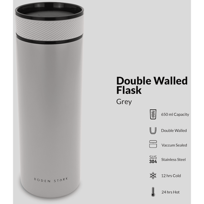 Boden Stark 650ml Double-Walled Flask - Grey