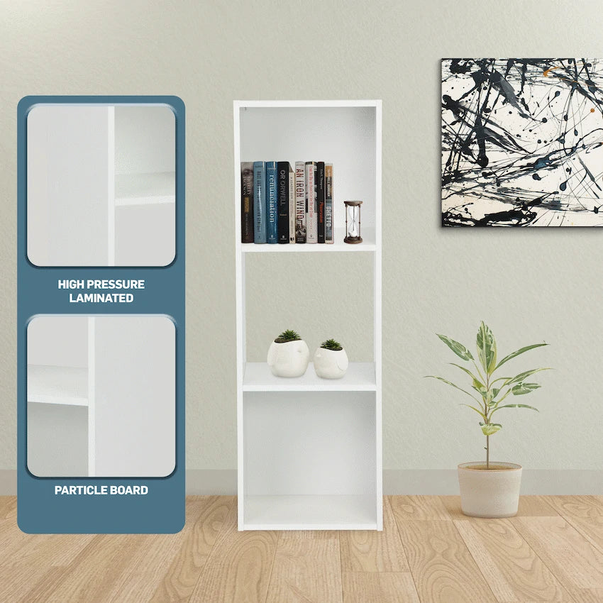 Everfurn Grayscale 3 Tier Bookshelf White, High Pressure Laminate