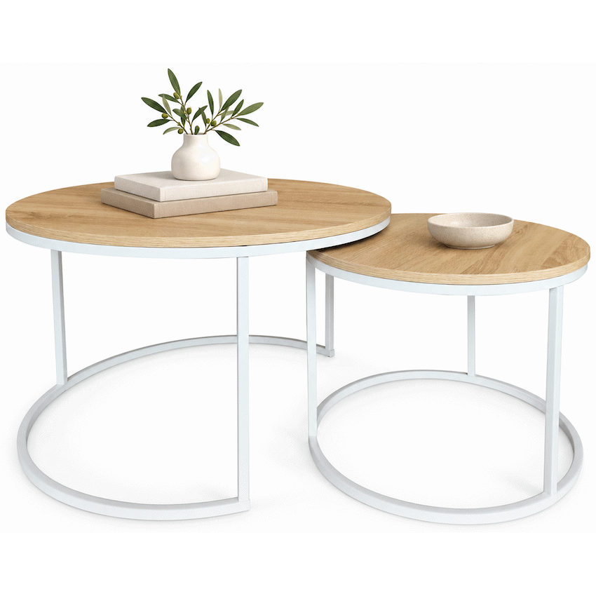 Everfurn Nile Nesting Coffee Table - Oak and White Frame