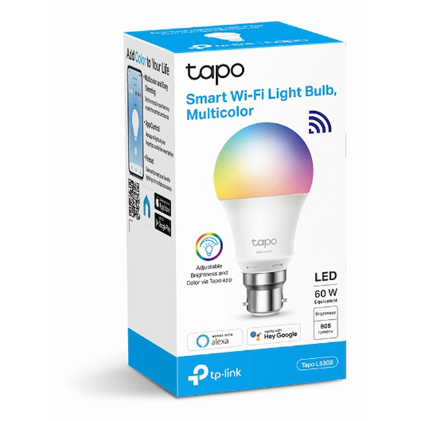 Tapo TP-Link Tapo L530B 9w Smart Wi-Fi Light Bulb, Multicolor, A60, B15