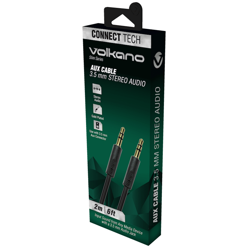 Volkano Slim Series Aux Cable 2m - Black - Guards On Duty Shop & Security Guards