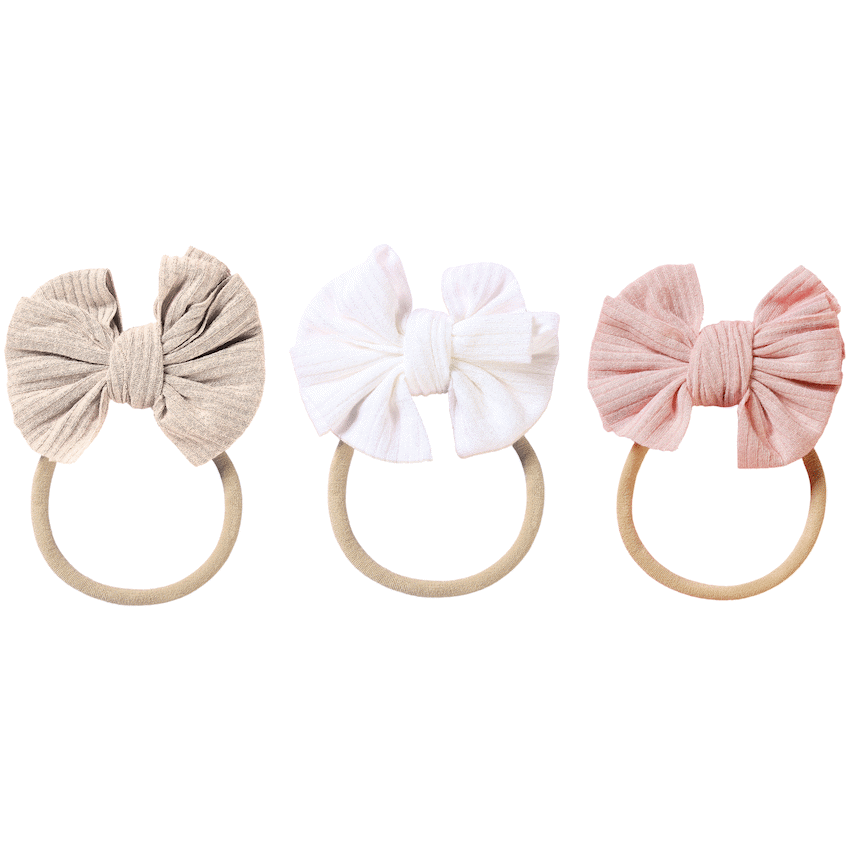 Echo Baby Bow Headbands - Set of 3 (Bone, white, pink)