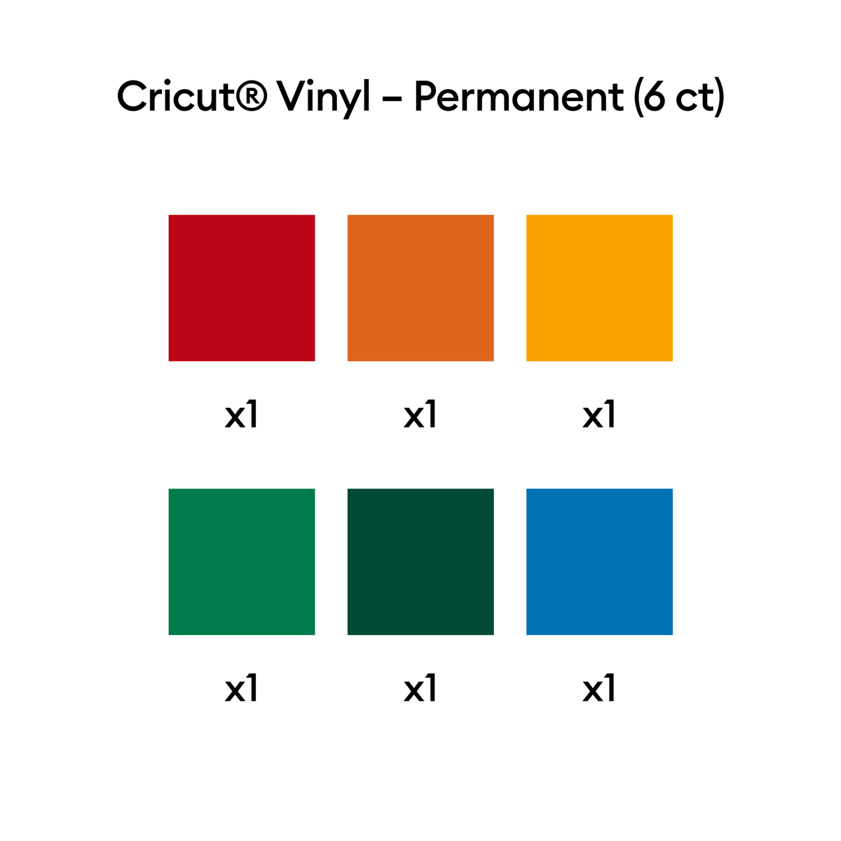 2011337 - Cricut Premium Vinyl Permanent 30x30cm 6-sheet Sampler (Brights)