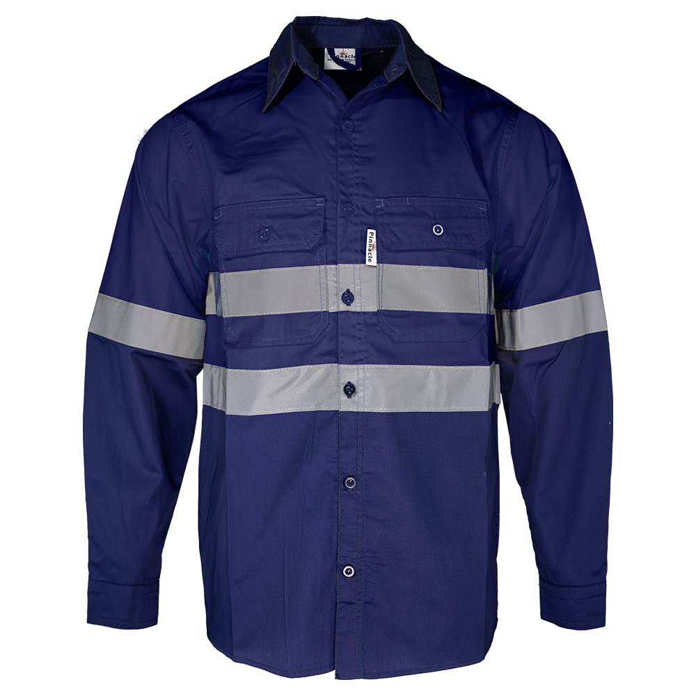 Pinnacle Sky Blue/Navy Vented Reflective Mining Shirt (S – 3XL)