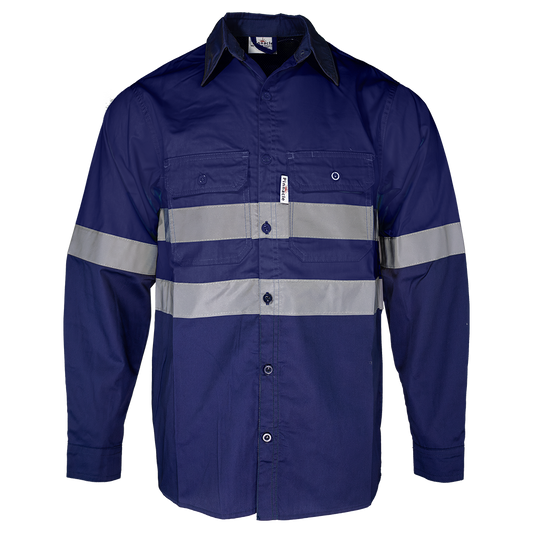 Pinnacle Sky Blue/Navy Vented Reflective Mining Shirt (S – 3XL)