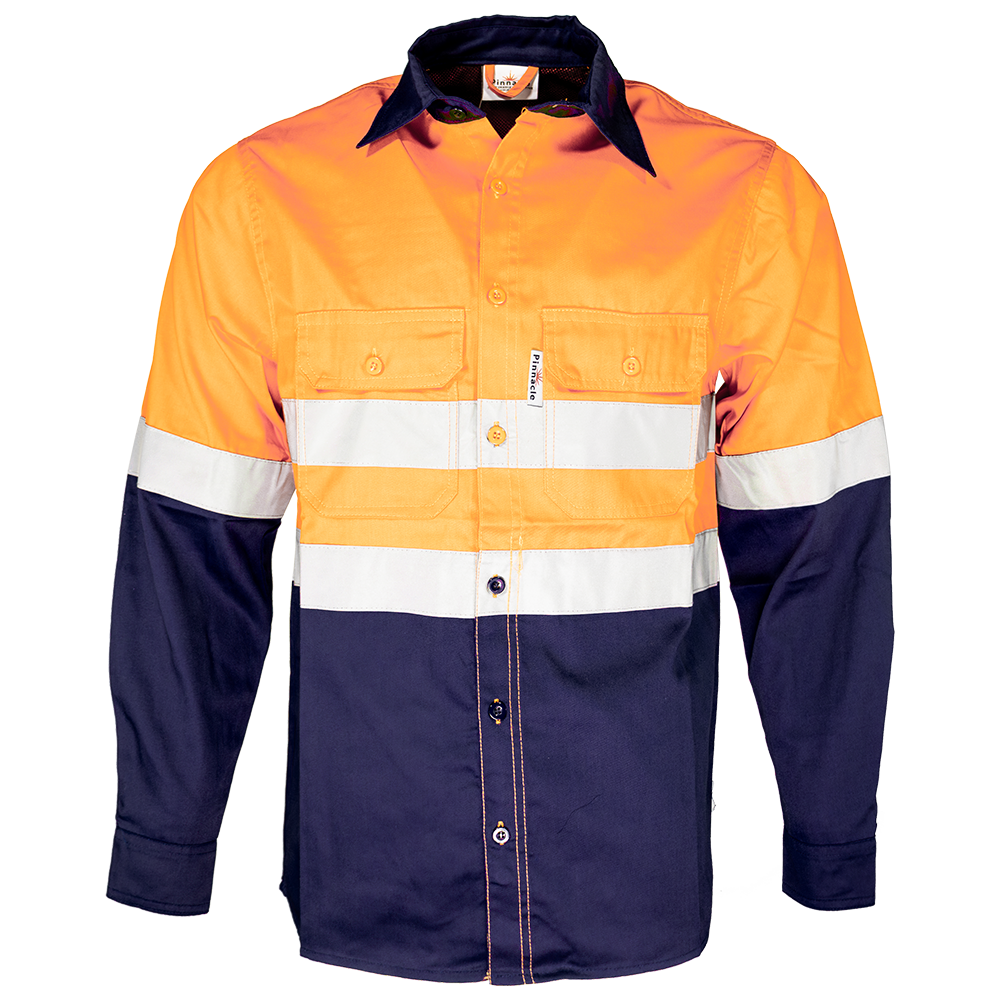 Pinnacle Navy/Orange Vented Reflective Mining Shirt (S – 3XL)