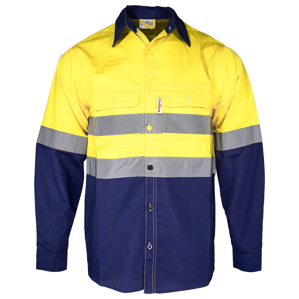 Pinnacle Navy/Yellow Vented Reflective Mining Shirt (S – 3XL)