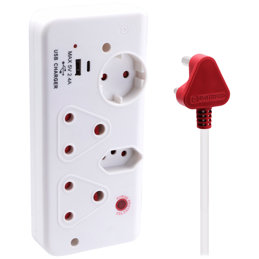 Ellies 4-Way Medium Surge Multiplug with USB-A+USB-C 0.5m