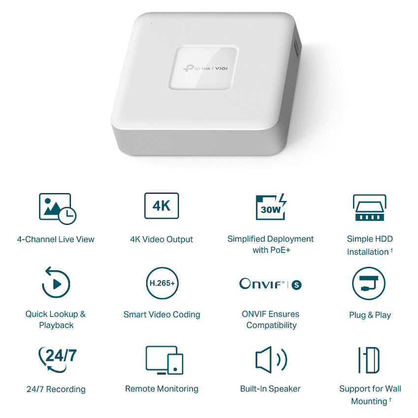 VIGI TP-Link Vigi NVR1104H-4P 4 Channel PoE Network Video Recorder