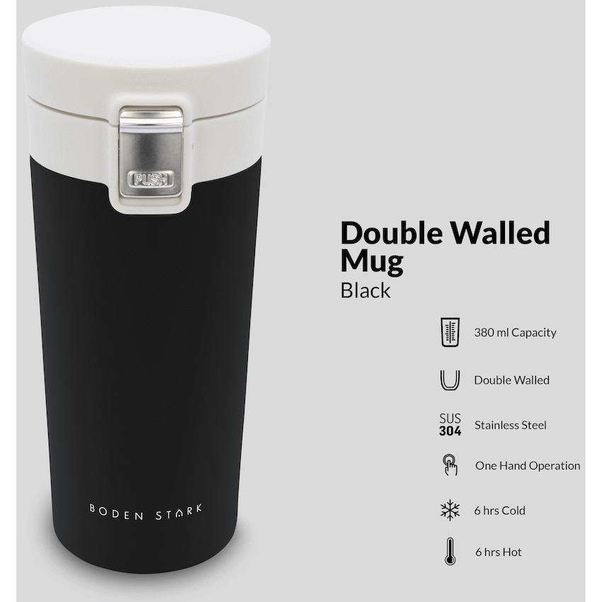 Boden Stark 380ml Travel Mug - Black - Guards On Duty Shop & Security Guards