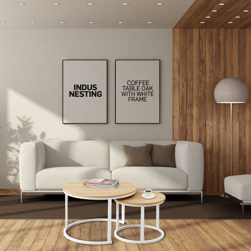 Indus Nesting Coffee Table Oak With White Frame - Guards On Duty Shop & Security Guards