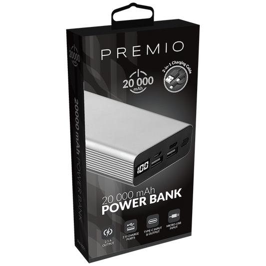 Premio Power Bank - 20000mah - Silver