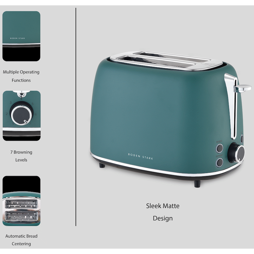Boden Stark Matte Stainless Steel Toaster - Green
