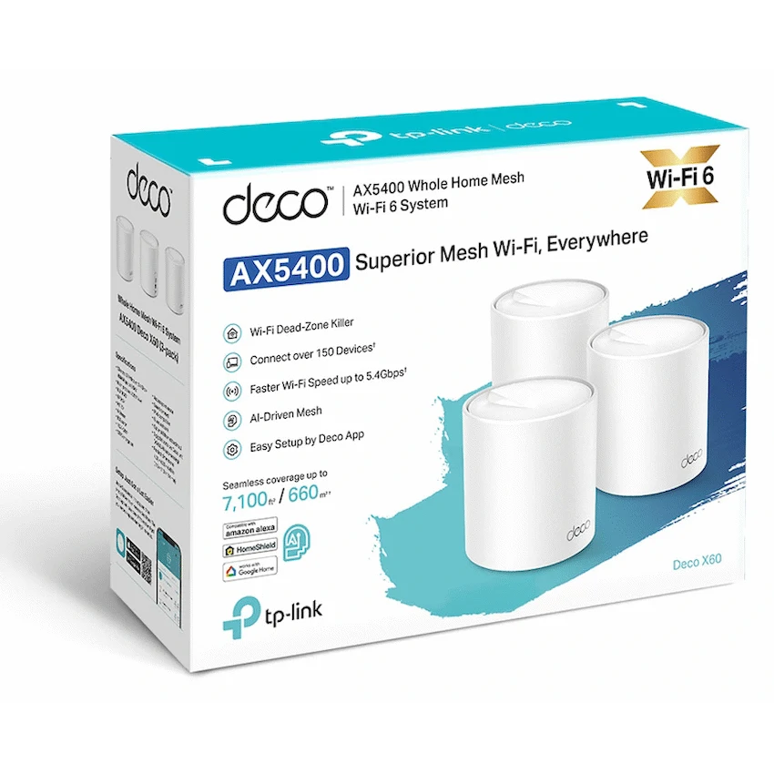 Deco X60 (3-Pack) AX5400 Whole-Home Mesh Wi-Fi 6 System (Tri-Band)