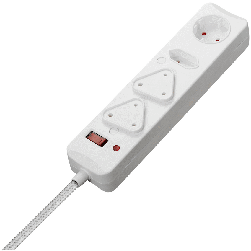Switched 4-Way Surge-Protected Multiplug 3m Braided Cord - White