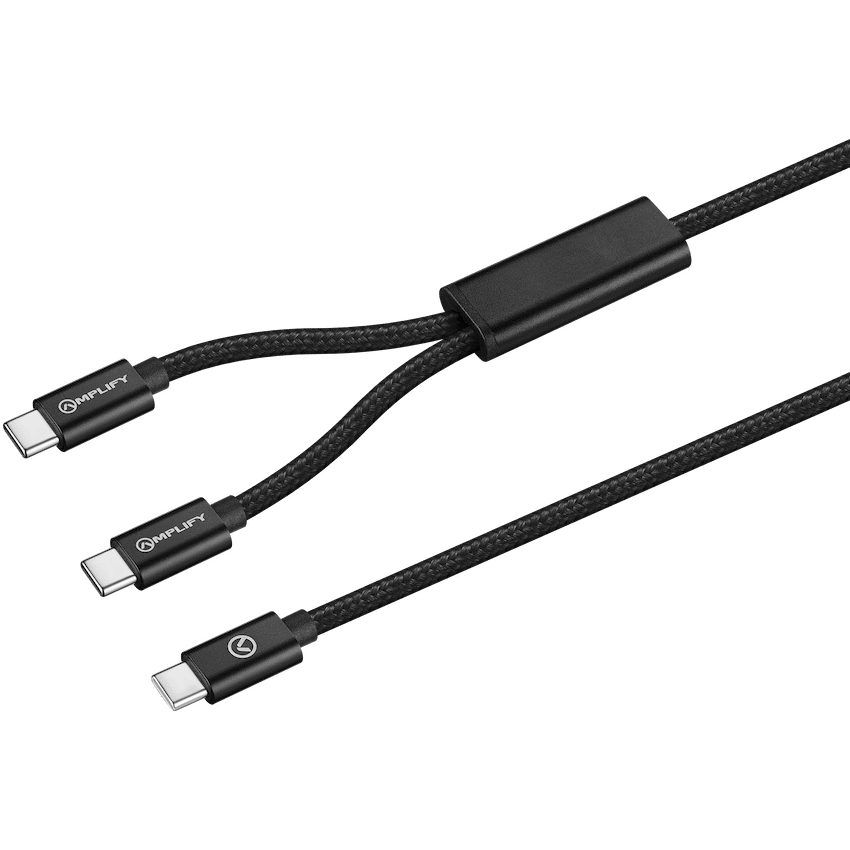 Amplify Linked Series USB-C to 2x USB-C Braided Cable 1.2m - Black - Guards On Duty Shop & Security Guards
