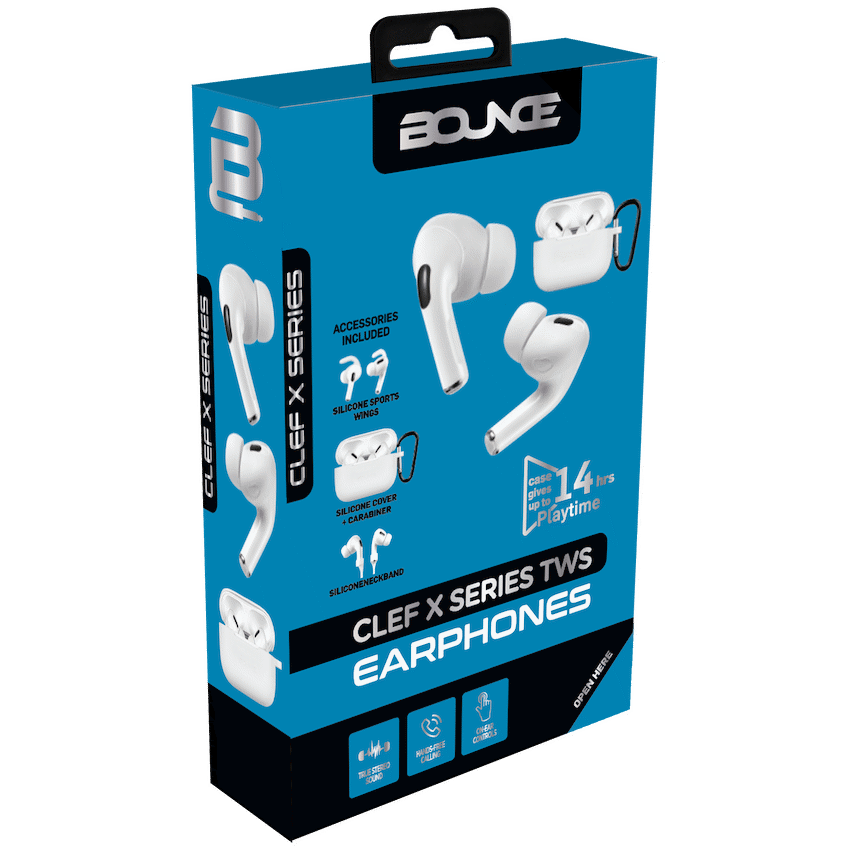 Bounce Clef X True Wireless Earphones + Silicone Accessories - White - Guards On Duty Shop & Security Guards
