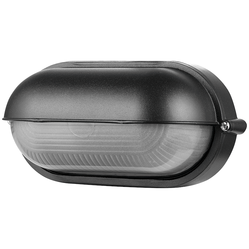 Ellies Arc Series - AC Oval LED Bulkhead - Aluminium + Glass - E27 Base -BK