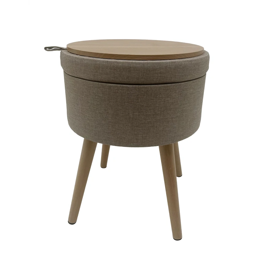 Sophie Round Storage Stool with Wooden Legs - Brown