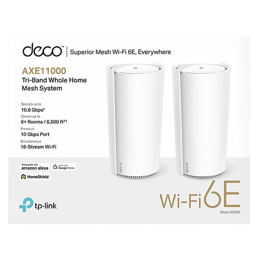 Deco XE200 (2-Pack) AXE11000 Whole Home Mesh Wi-Fi 6E System (Tri-Band)