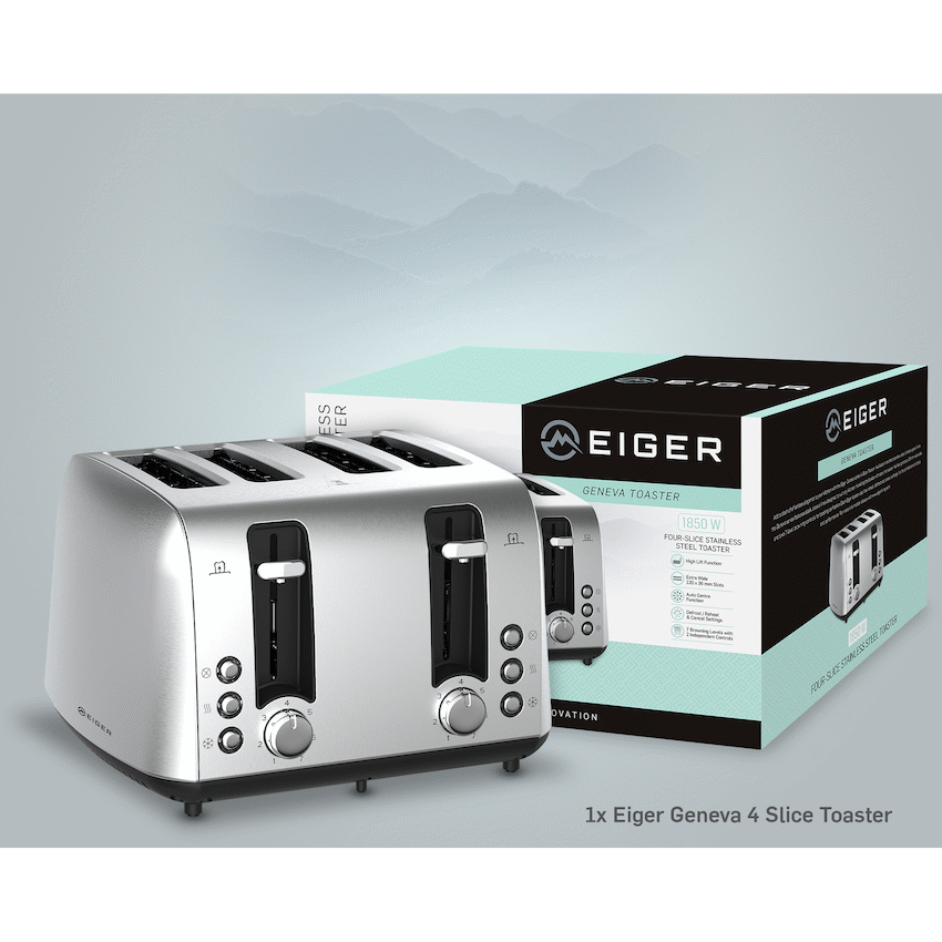 EIGER GENEVA 4 SLICE STAINLESS STEEL TOASTER - SS - Guards On Duty Shop & Security Guards