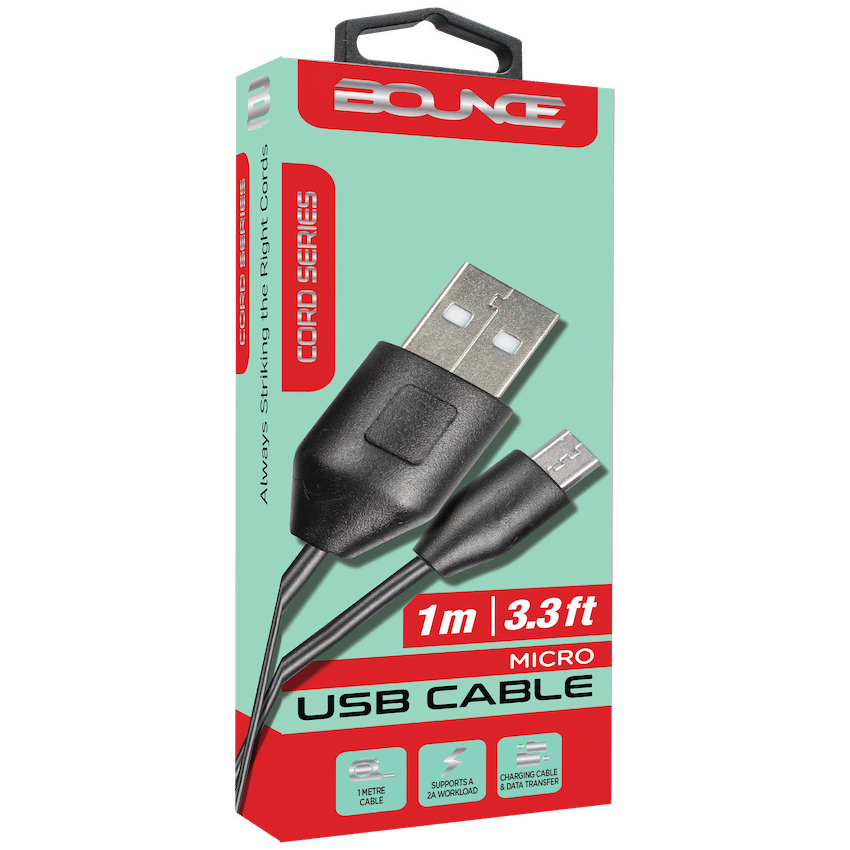 Bounce Cord Series 1.2m Micro USB Cable - Black - Guards On Duty Shop & Security Guards
