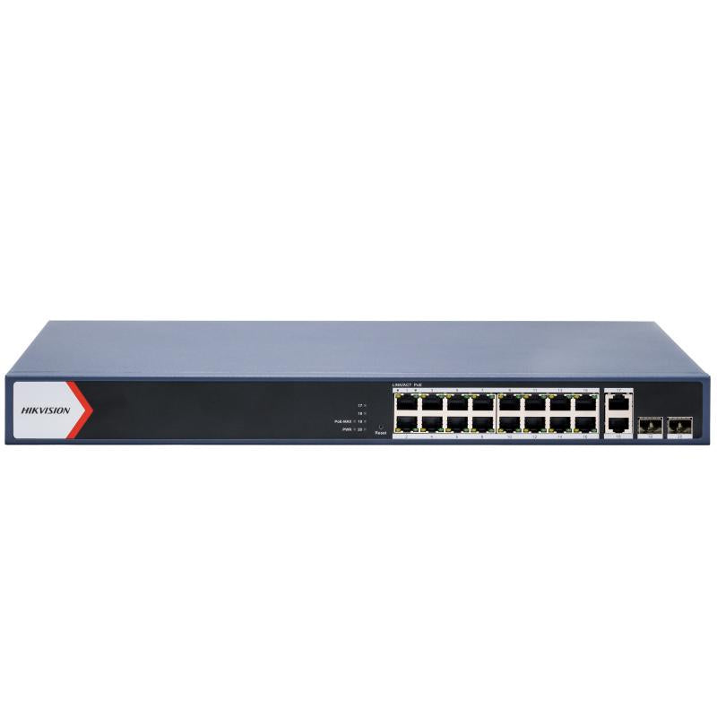 Hikvision L2, Smart Managed, 16 Gigabit RJ45 PoE ports, 2 Gigabit RJ45 port, 2 Gigabit SFP port, 802.3afat, PoE power budget 230W