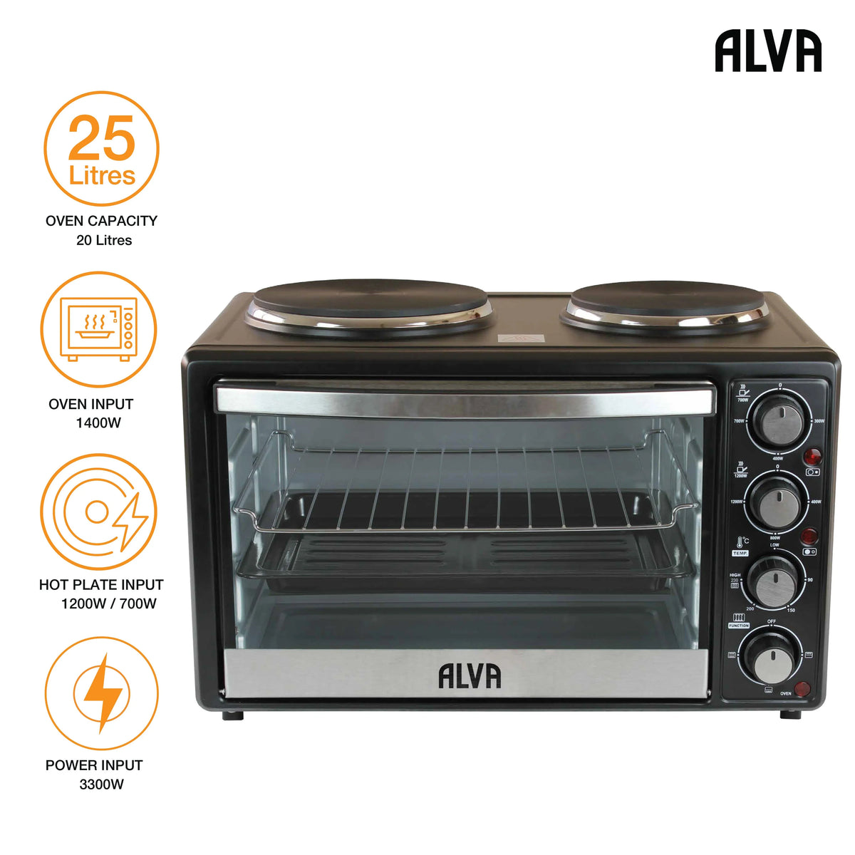 Alva Mini Kitchen - 25L Electric Oven With 2 Plate Stove