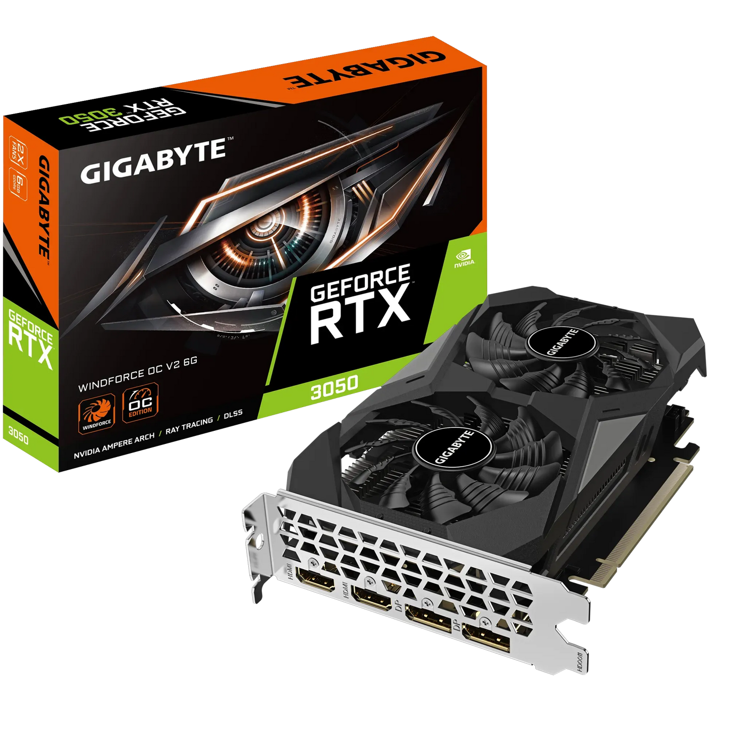 GIGABYTE NVIDIA RTX 3050 WINDFORCE 2 OC 6GB GDDR6/ PCIe4.0 x8/ DP x2/ HDMI x2/ Support 8K.