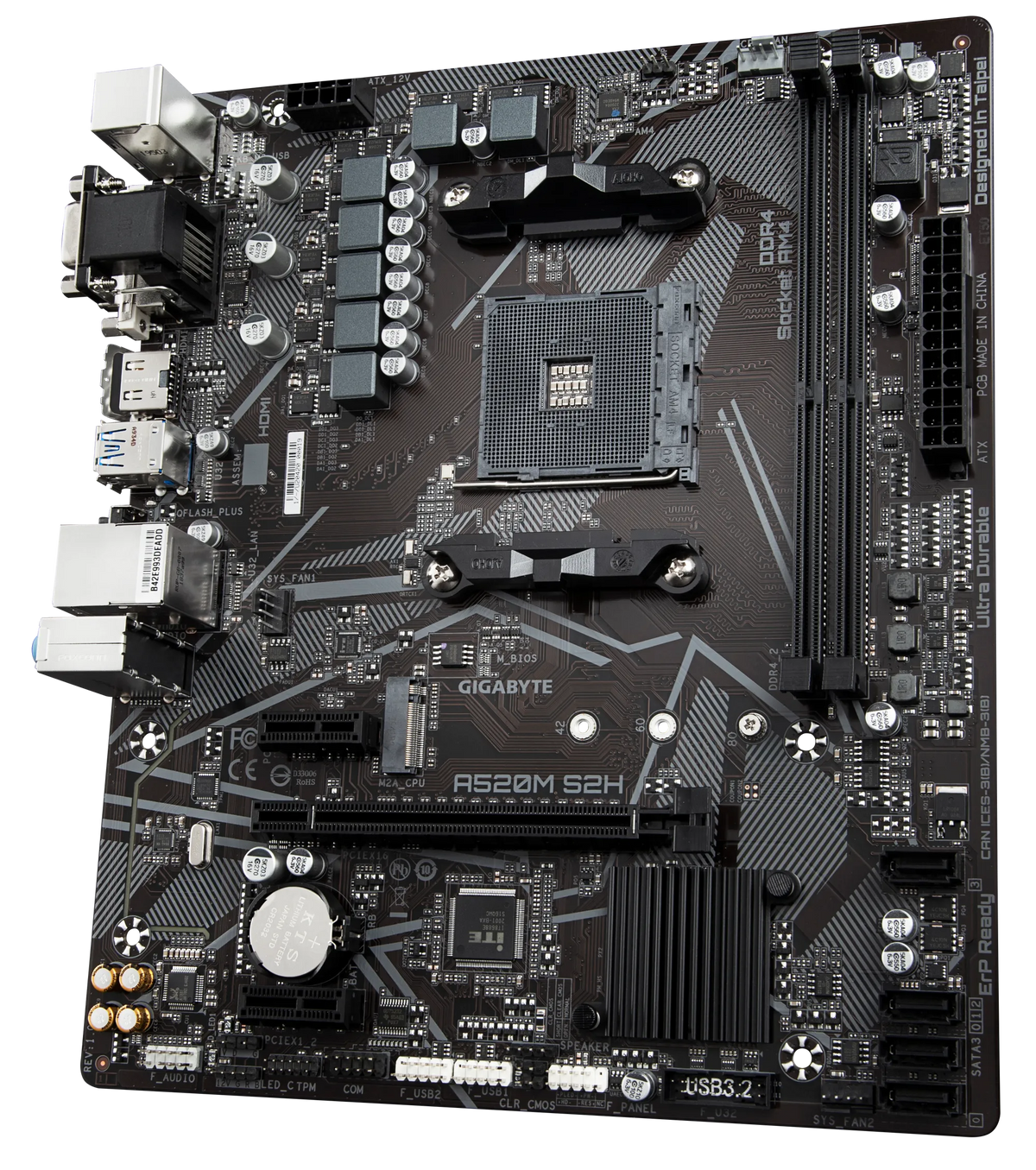 GIGABYTE Motherboard AMD A520M-S2H for 3rd/4th/5th Generation AMD Ryzen™ processors; 2x Dual DDR4; 1x M2; HDMI; DVI; VGA.